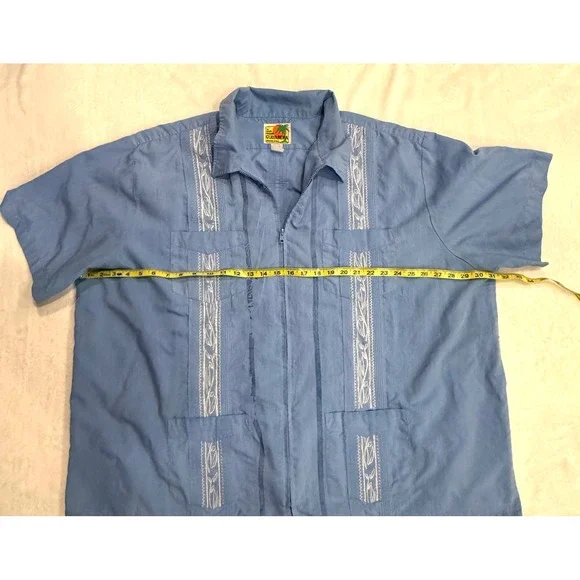 Haband Guayabera Shirt Mens Blue Zip Front Embroidered Short Sleeve XL 4XL - Picture 2 of 6